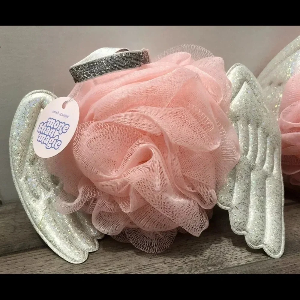 See of 2_More Than Magic_Pink and White Angel Wing Bath Pouf Set